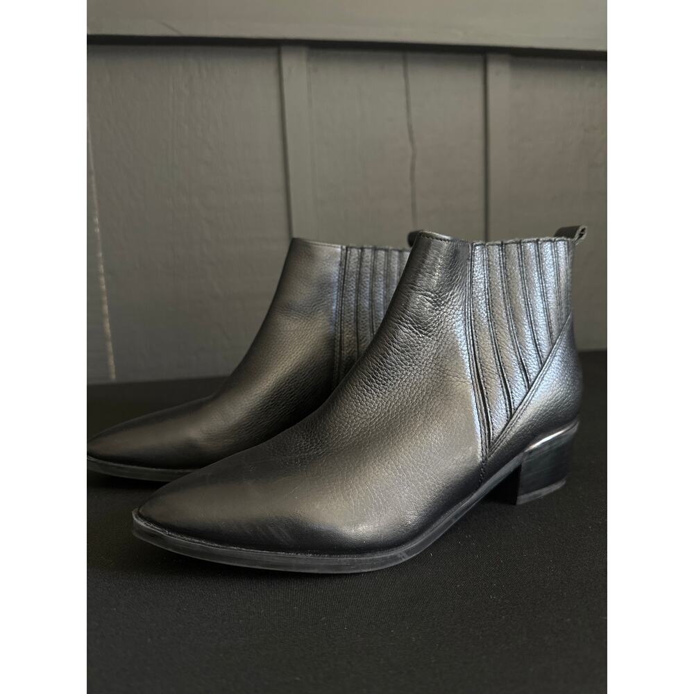 MARC FISHER Missir Black Leather Chelsea Boots Block Heel Pointed Toe Size 6 - Picture 2 of 13